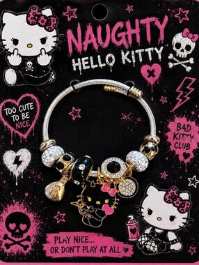 Kawaii Naughty Hello Kitty Black Gold Crystal Bead Charm Bracelet